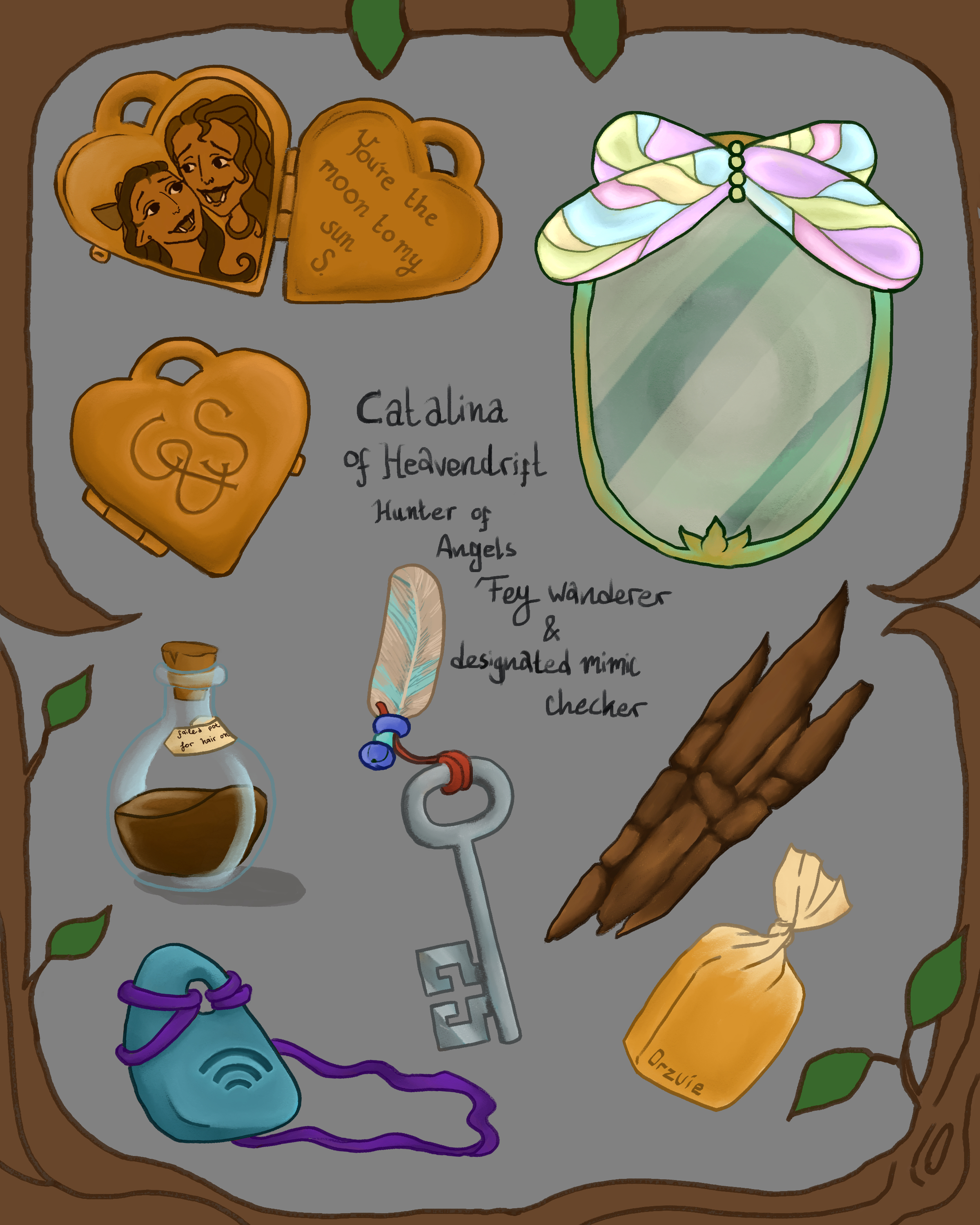 The trinkets Catalina the ranger keeps with her while on adventures